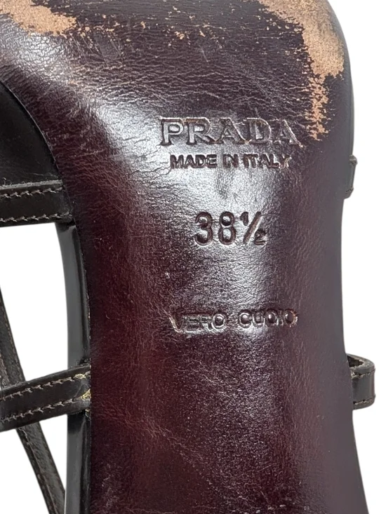 Prada Vintage Cutout Lattice Bondage Pointed Toe Kitten Heel Pump Brown 38.5 | 8 - Picture 10 of 12